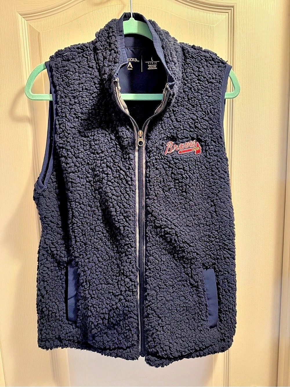 Antigua Atlanta Braves Nostalgic Sherpa Full-Zip Vest Black Large